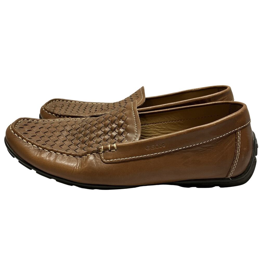 Geox Woven Loafers Brown Leather Driving Moccasins Slip On Shoe Size EU 44 US 11